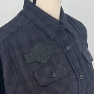 NEW Harley Davidson Plaid Flannel Shirt WOMENS Black Button Close Long Sleeve S